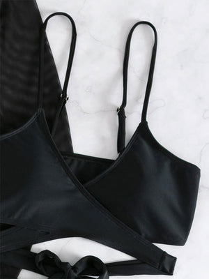 Black Sexy Cardigan + Suit Smock Bikini Swimsuit
