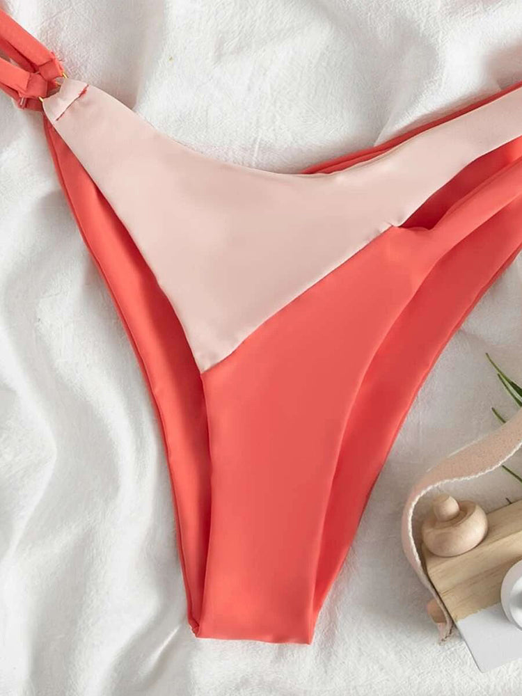 Sexy Patchwork Low Waist Swimsuit Women Criss Cross Bandage Bikini