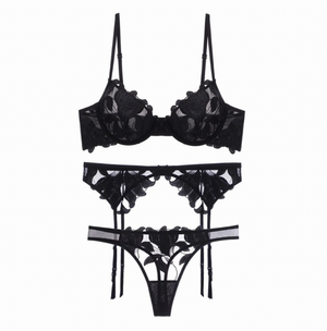 Open image in slideshow, French 3- Piece Sexy Lace Embroidery Sexy Women&#39;s Lingerie Set
