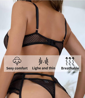 Sexy Lingerie Women Set Erotic Cut Out Metal Chain Bra  & G-String Garter Set