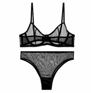 Open image in slideshow, 2-Pcs Bra+Panties Set New Mesh Transparent Lingerie Set (Black Only)
