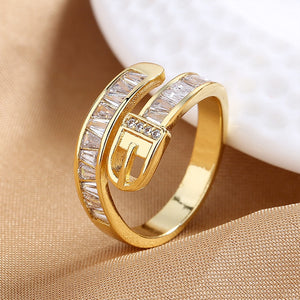 Open image in slideshow, Crystal Bling Zircon Belt Buckle Ring (Gold or Silver)
