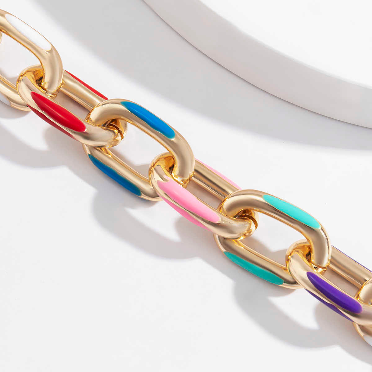 Bohemian Colorful Painted Gold Chain Bracelet