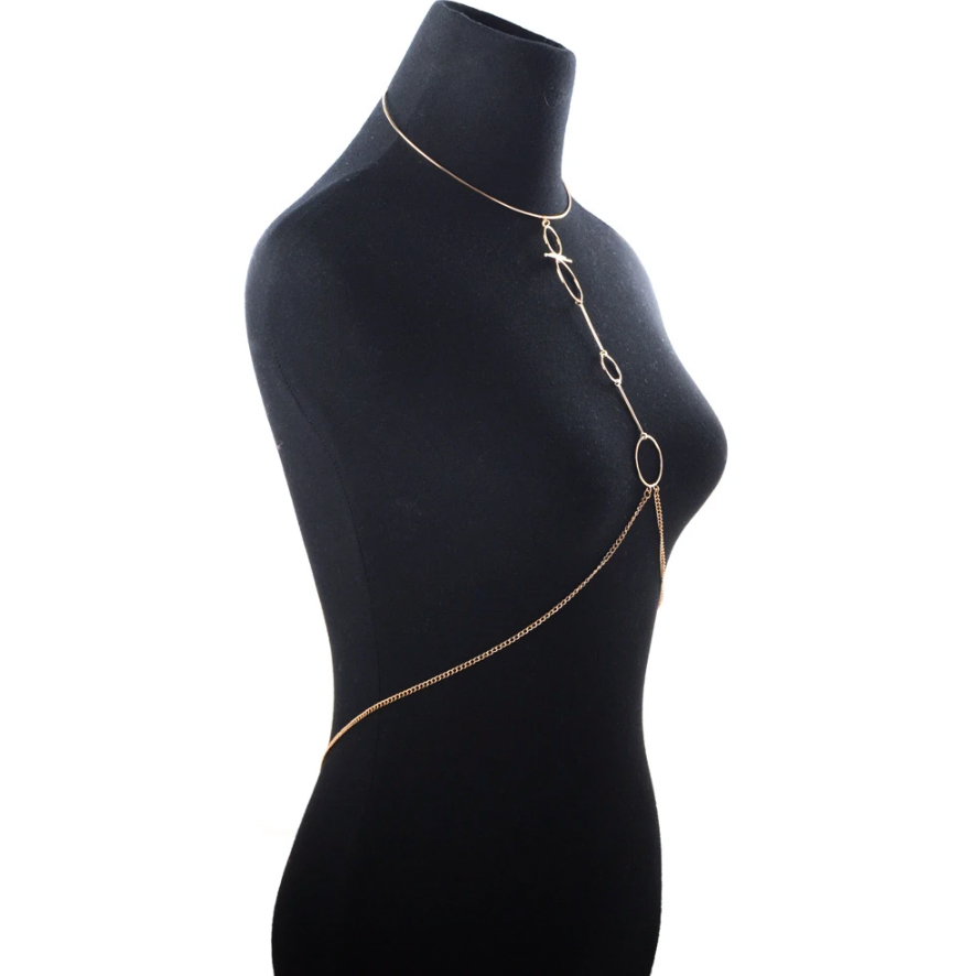 Sexy Cross Night Circle Body Chain Necklace (Gold or Silver)