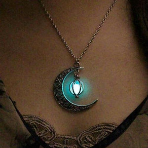 Open image in slideshow, Luminous Stone Crescent Moon Pendant Necklace
