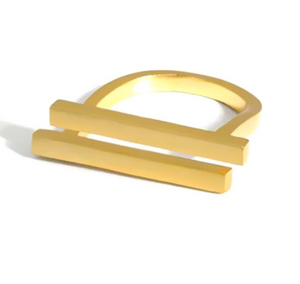 Open image in slideshow, Double Thick Two Line Flat Bar Ring (Gold or Silver)
