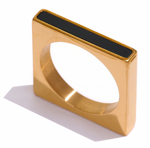 Open image in slideshow, Gold Geometric Square Ring Acrylic Black Ring
