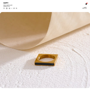 Gold Geometric Square Ring Acrylic Black Ring