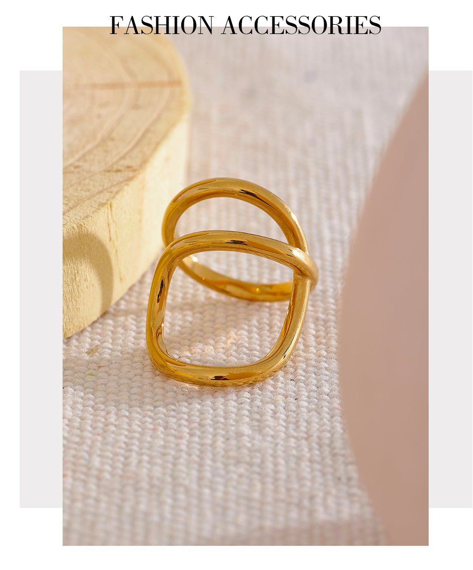 Gold Twisted Geometric Abstract Fashion Ring