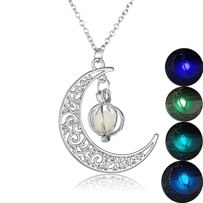 Luminous Stone Crescent Moon Pendant Necklace
