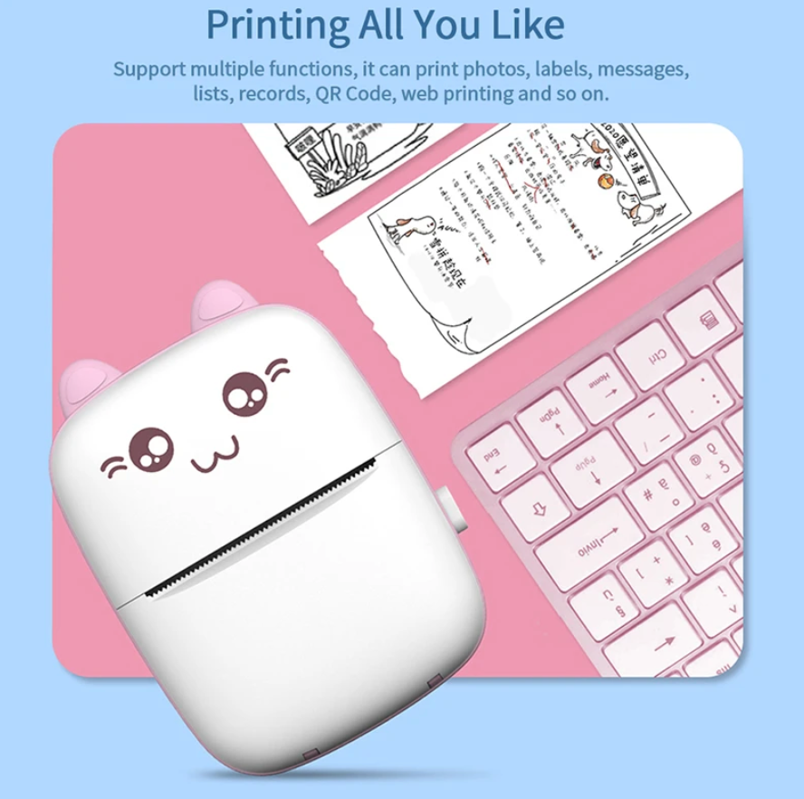 Mini Cat Printer w/ 10 Rolls of Paper