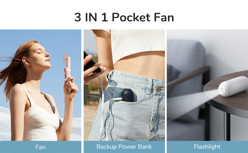 Handheld Mini Rechargeable Fan , Flashlight and Backup Power Bank