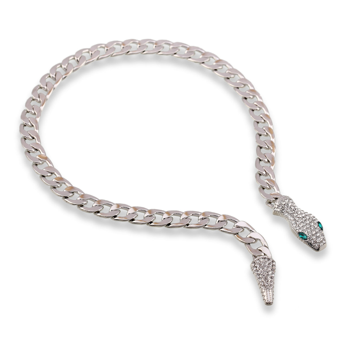 Chunky Chains Snake Rhinestones Necklace (Gold or Silver)