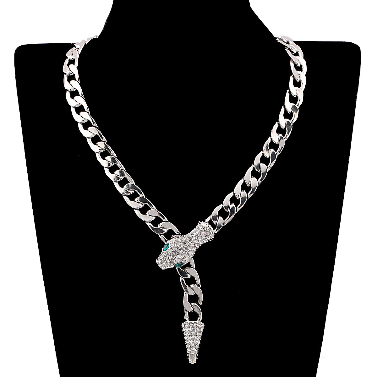 Chunky Chains Snake Rhinestones Necklace (Gold or Silver)