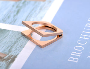 Rose Gold Sqaure Flat Double Bar Design Trendy Ring