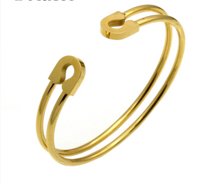 Open image in slideshow, Steel Pin Shape Bangle Bracelet (Gold or Silver)
