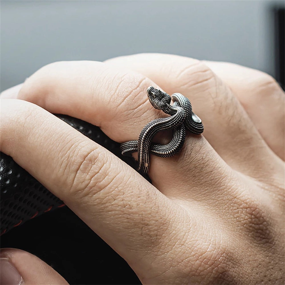 Vintage Gothic Black Silver Metal Snake Ring