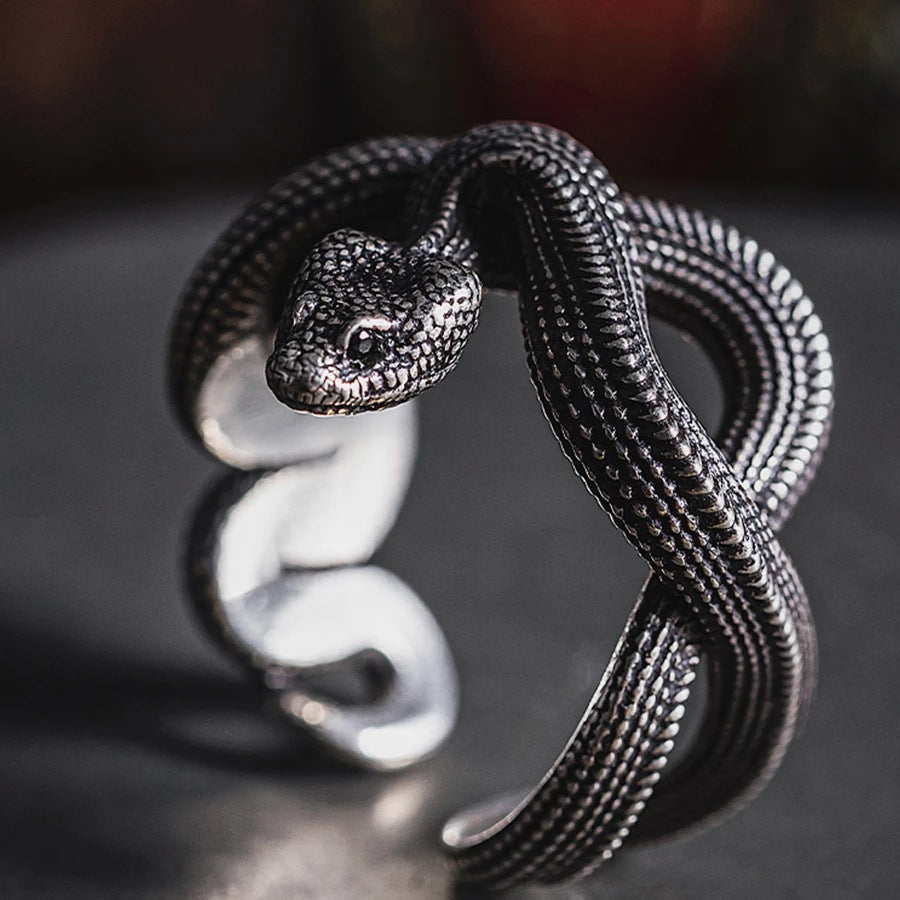 Vintage Gothic Black Silver Metal Snake Ring